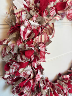 Brocante Gramon - Christmas Rag Wreath - Christmas Red