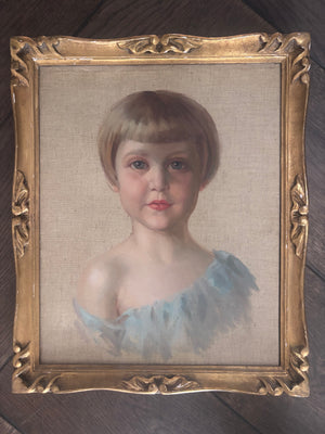 Brocante Gramon - Antique French Oil Portrait of a Young Girl
