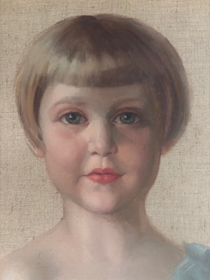 Brocante Gramon - Antique French Oil Portrait of a Young Girl
