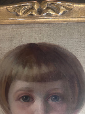 Brocante Gramon - Antique French Oil Portrait of a Young Girl