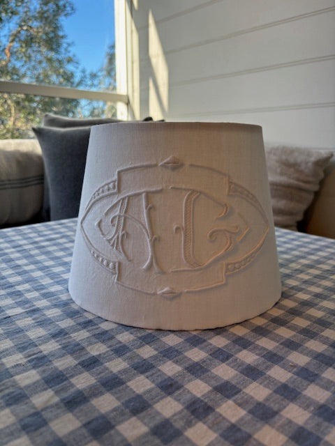 Brocante Gramon - Antique French Linen Monogrammed Lampshade AG/AC