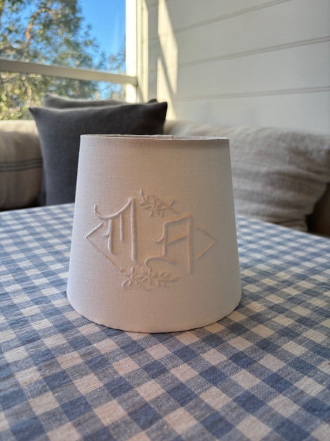 Brocante Gramon - Antique French Linen Monogrammed MA Lampshade