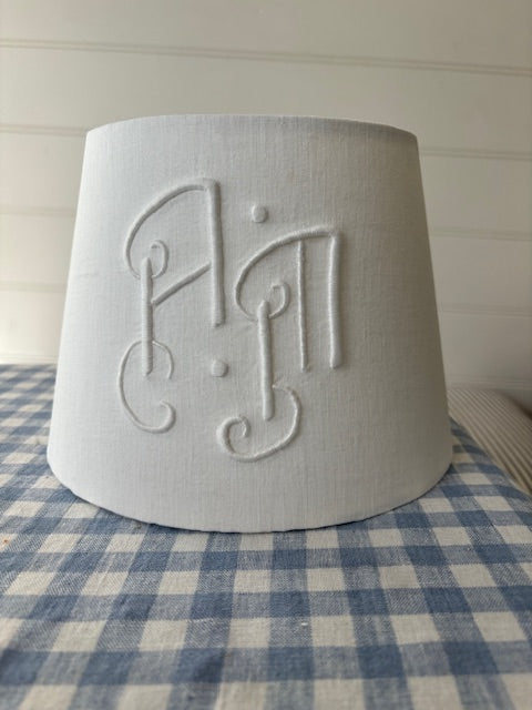 Brocante Gramon - Antique French Linen Monogrammed Linen Lampshade AM