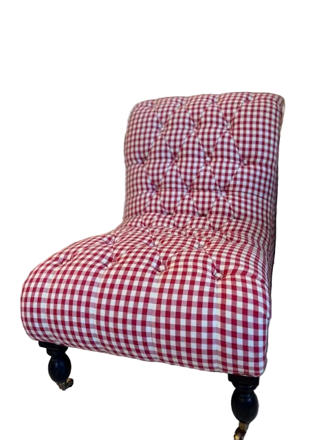 Brocante Gramon - Red Gingham Buttoned Bedroom Chair