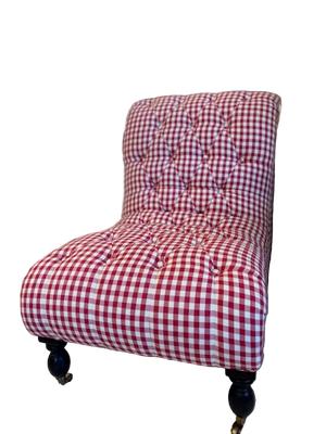 Brocante Gramon - Red Gingham Buttoned Bedroom Chair