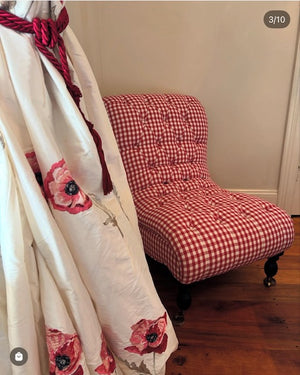 Brocante Gramon - Red Gingham Buttoned Bedroom Chair