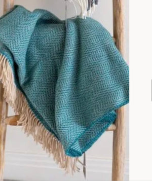Brocante Gramon - Merino Wool Cashmere Throw - Green Aqua Herringbone