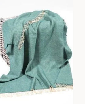 Brocante Gramon - Merino Wool Cashmere Throw - Green Aqua Herringbone
