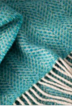 Brocante Gramon - Merino Wool Cashmere Throw - Green Aqua Herringbone