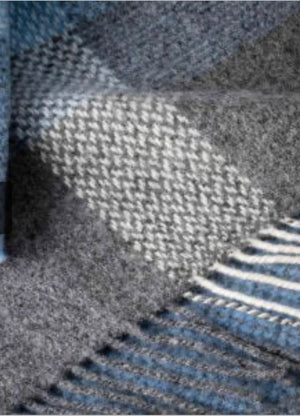 Brocante Gramon - Merino Wool Cashmere Throw - Denim, Cream and Pale Grey Check