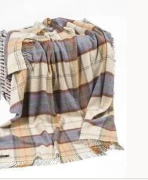 Brocante Gramon - Merino Wool Cashmere Throw - Cream Mustard Plaid