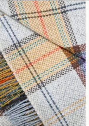 Brocante Gramon - Merino Wool Cashmere Throw - Cream Mustard Plaid