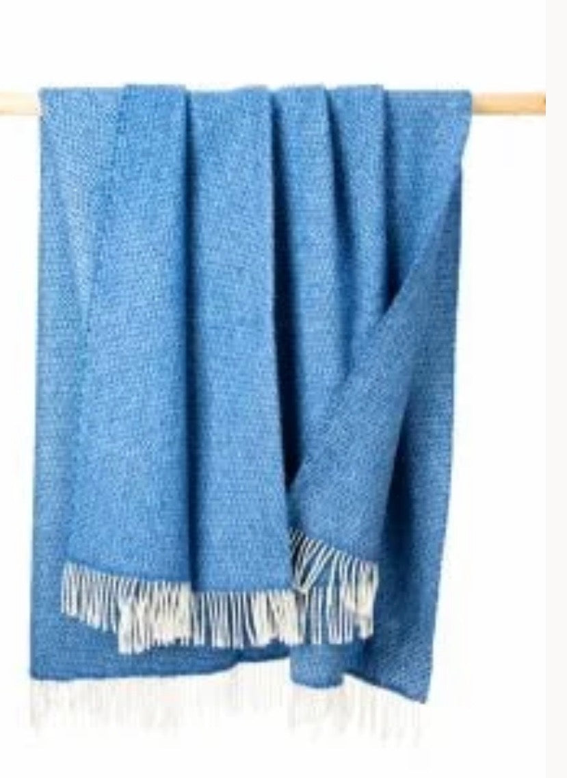 Brocante Gramon - Merino Wool Cashmere Throw - Sea Blue Herringbone