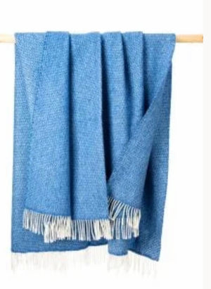 Brocante Gramon - Merino Wool Cashmere Throw - Sea Blue Herringbone