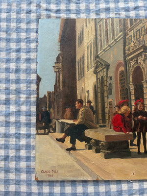 Brocante Gramon - Vintage French Street Scene Oil Painting – Claude Lyle, 1961