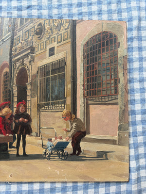 Brocante Gramon - Vintage French Street Scene Oil Painting – Claude Lyle, 1961