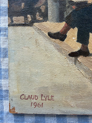 Brocante Gramon - Vintage French Street Scene Oil Painting – Claude Lyle, 1961