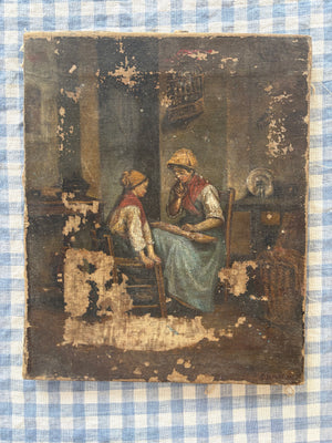 Brocante Gramon - Antique Painting of Two Women in a Workshop