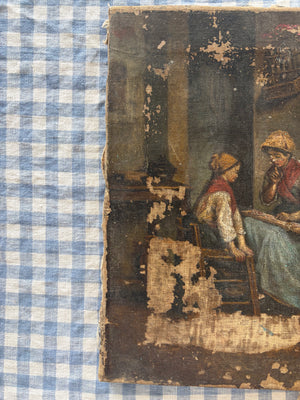 Brocante Gramon - Antique Painting of Two Women in a Workshop