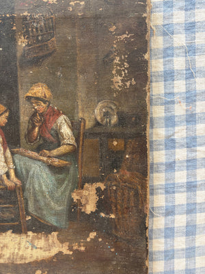 Brocante Gramon - Antique Painting of Two Women in a Workshop