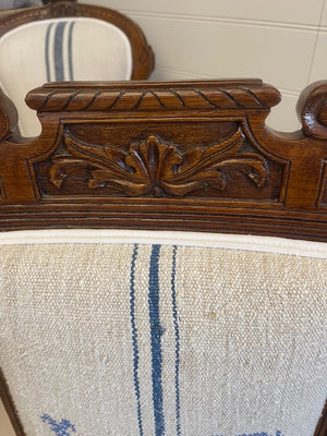 Brocante Gramon - LF Monogrammed Antique Hungarian Grainsack Linen Victorian Chair