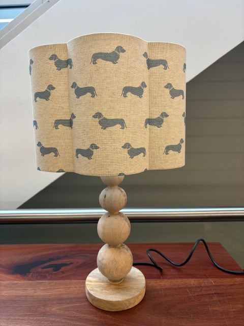 Brocante Gramon - English Linen Scalloped Lampshades - Duck Egg Blue Dachshunds