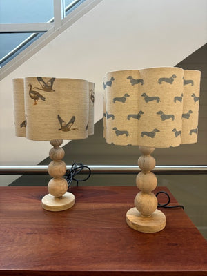 Brocante Gramon - English Linen Scalloped Lampshades - Duck Egg Blue Dachshunds