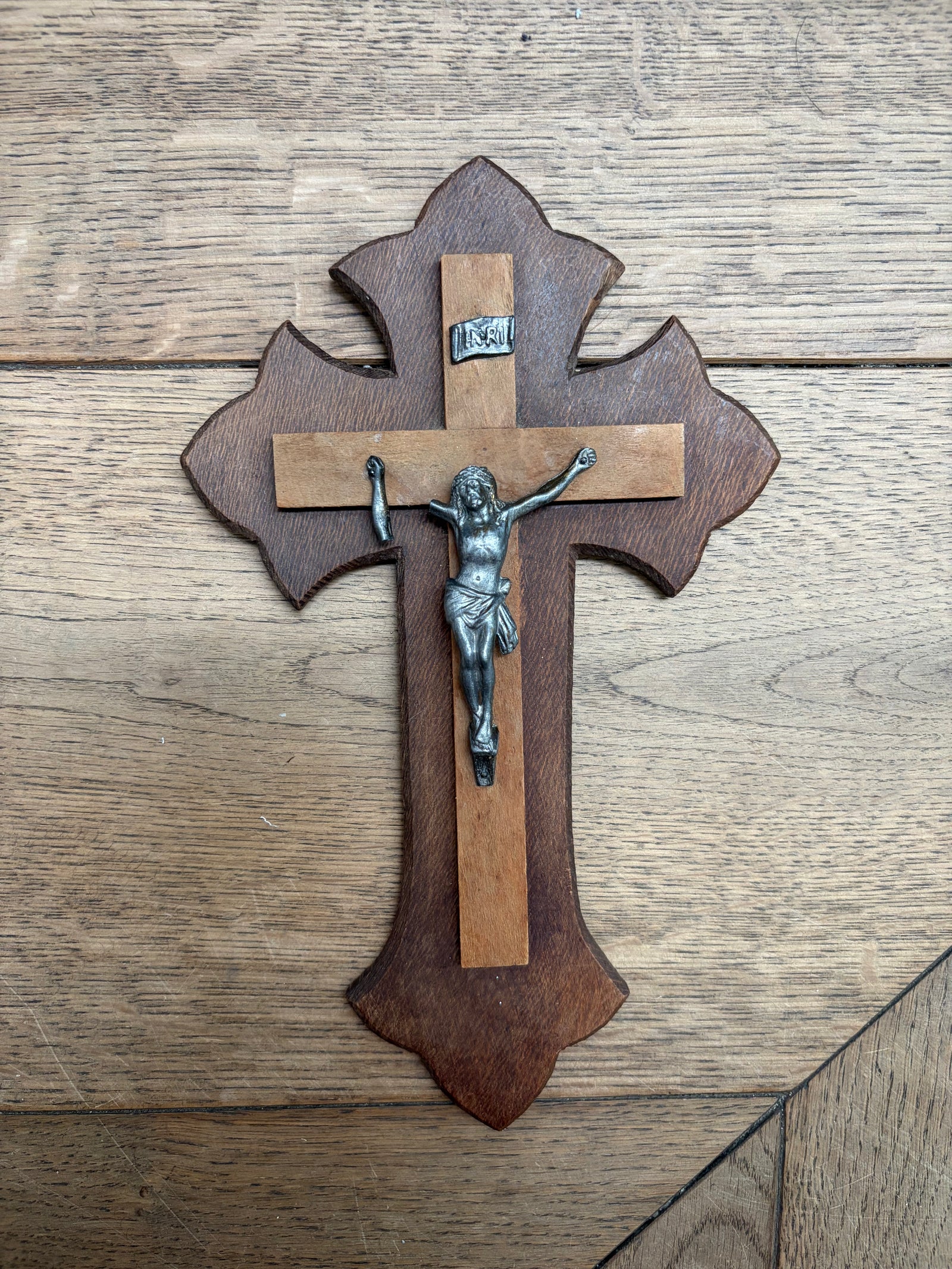 Vintage French Crucifix – Wood and Pewter