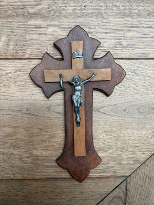 Vintage French Crucifix – Wood and Pewter