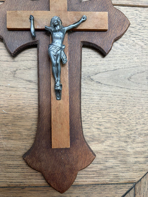 Vintage French Crucifix – Wood and Pewter