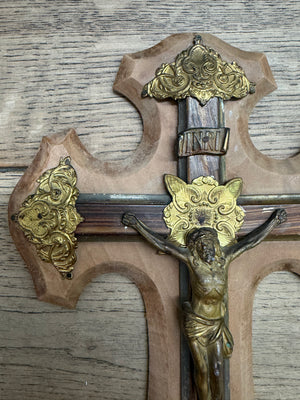 Brocante Gramon - Vintage French Crucifix with Ornate Brass Details