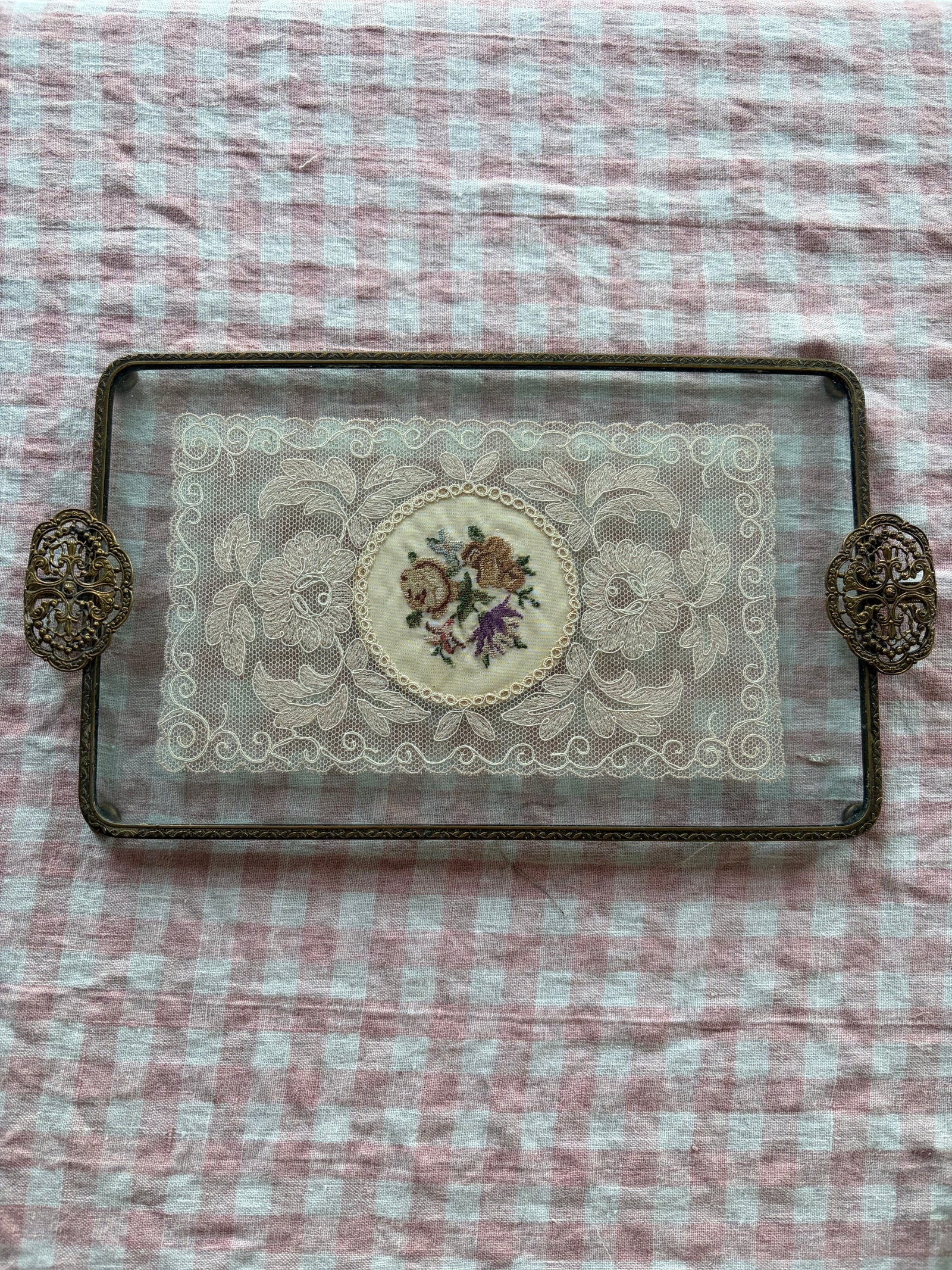 Brocante Gramon - Vintage English Brass-Footed Dressing Table Tray