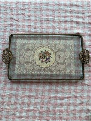 Brocante Gramon - Vintage English Brass-Footed Dressing Table Tray