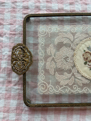 Brocante Gramon - Vintage English Brass-Footed Dressing Table Tray