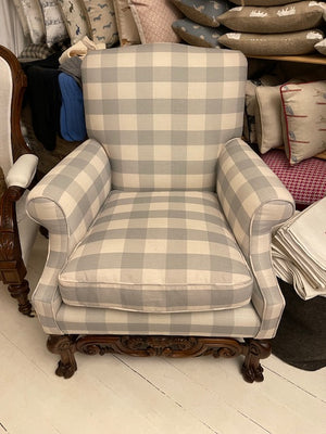 Brocante Gramon - Pale Blue Gingham Antique Flemish Armchair