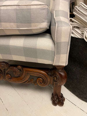 Brocante Gramon - Pale Blue Gingham Antique Flemish Armchair
