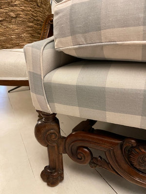 Brocante Gramon - Pale Blue Gingham Antique Flemish Armchair