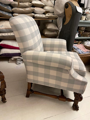 Brocante Gramon - Pale Blue Gingham Antique Flemish Armchair