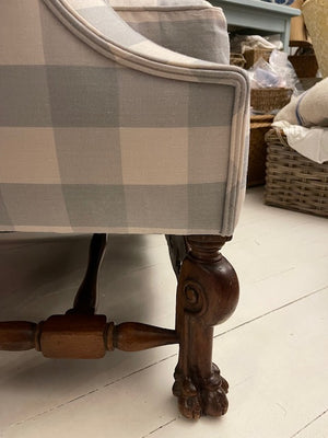 Brocante Gramon - Pale Blue Gingham Antique Flemish Armchair