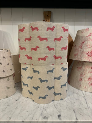 Brocante Gramon - English Linen Scalloped Lampshades - Duck Egg Blue Dachshunds