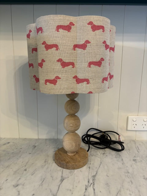Brocante Gramon - English Linen Scalloped Lampshades - Pink Dachshunds