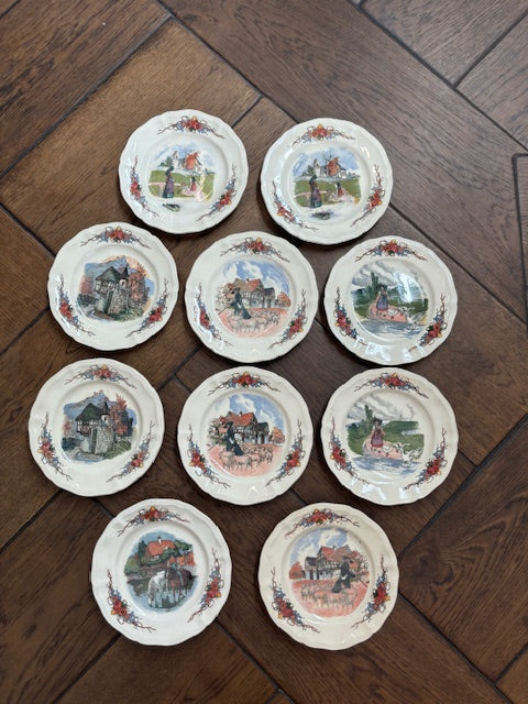 Brocante Gramon - Vintage/antique French Sarreguemines 21cm plates - Set of 10