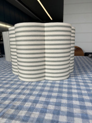 Brocante Gramon - English Linen Scalloped Lampshades - Sage Ticking Stripe