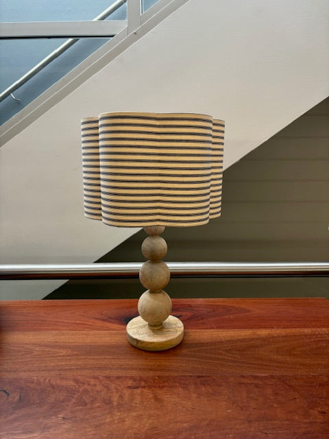 Brocante Gramon - English Linen Scalloped Lampshades - Navy Ticking Stripe