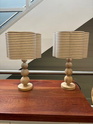 Brocante Gramon - English Linen Scalloped Lampshades - Navy Ticking Stripe