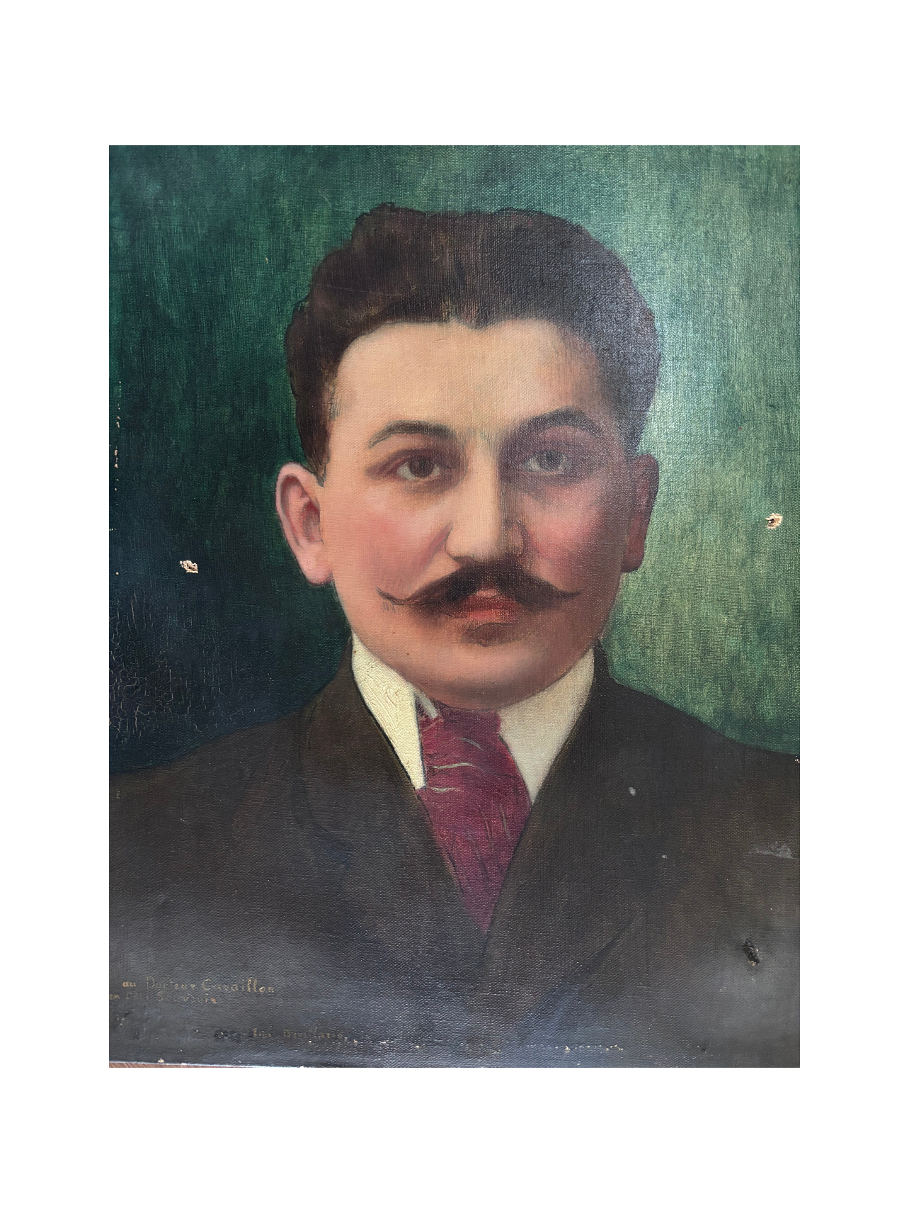 Brocante Gramon - Vintage French Cavaillon Doctor portrait oil painting on canvas mounted on timber frame