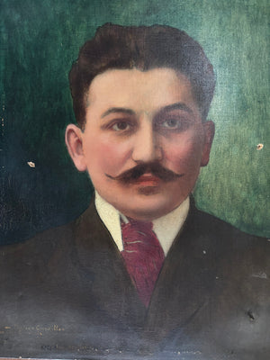 Brocante Gramon - Vintage French Cavaillon Doctor portrait oil painting on canvas mounted on timber frame