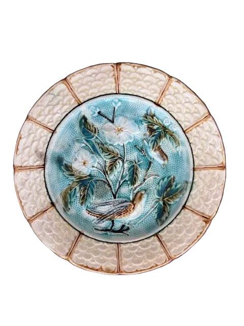 Brocante Gramon - Antique French Majolica Birds Plate