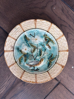 Brocante Gramon - Antique French Majolica Birds Plate