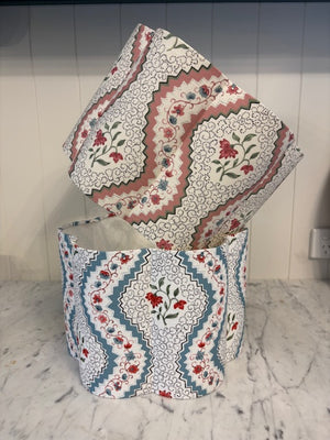 Brocante Gramon - English Linen Scalloped Lampshades - Floral Stripe in Pink